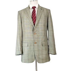 Turnberry Jacket Sport Coat Blazer Mens 40L Green Plaid Silk Wool Luxury